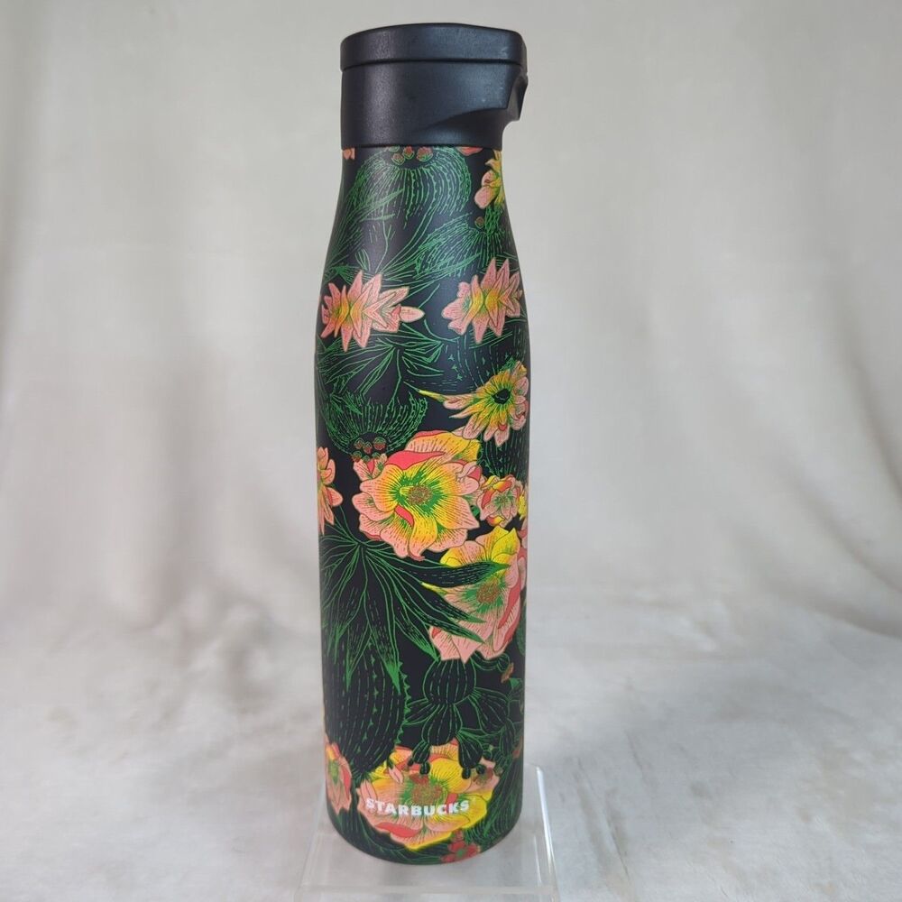Starbucks Stainless Tumbler Magnetic Lid Hot/Cold Black Cactus Flower 20 Oz